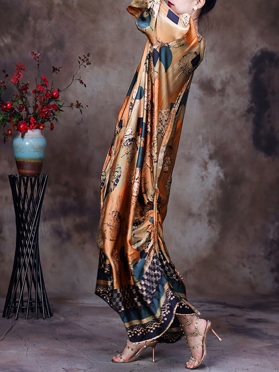 Plus Size Floral Vintage Women Batwing Sleeve Maxi Dress