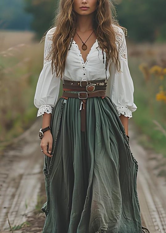 Boutique Colorblock V Neck Ruffled Patchwork Cotton Dresses Spring