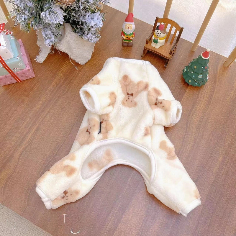 Pet Clothes Dog Cat Autumn And Winter Double-sided Velvet Warm Four-legged Home Clothes Teddy Bear Small And Medium Dog Clothing