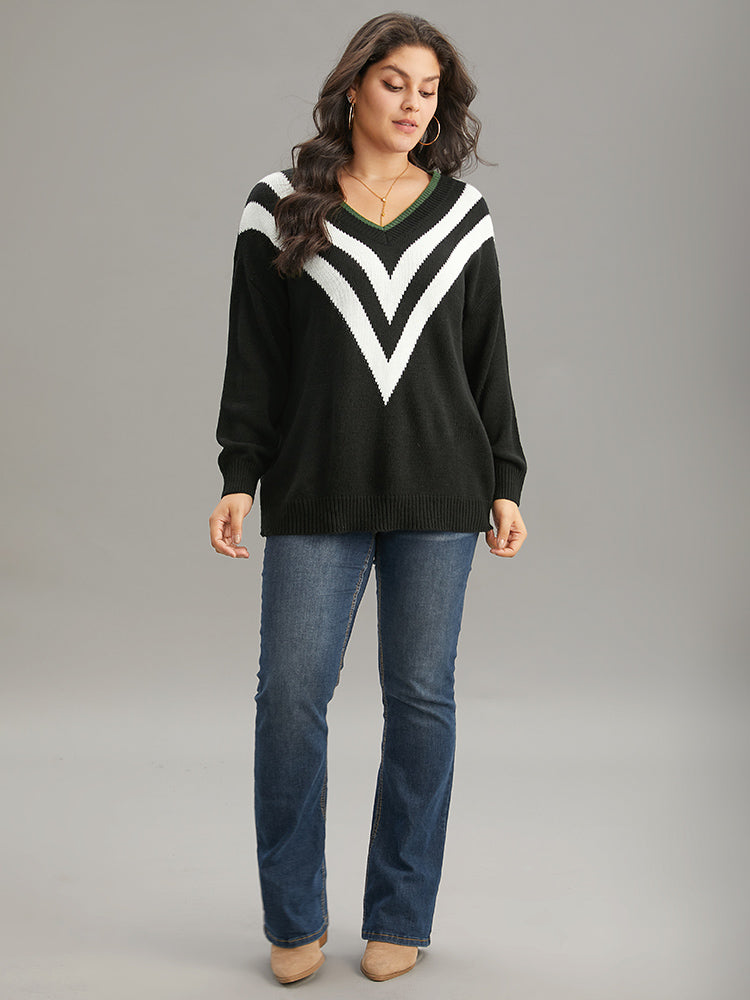 Striped Contrast Trim  Long Sleeve Pullover