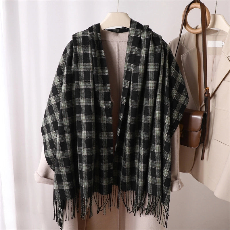 Winter Artificial Cashmere Scarf Couple Thickened Shawl Women's Warm British Plaid Long Tassel Wild Scarf