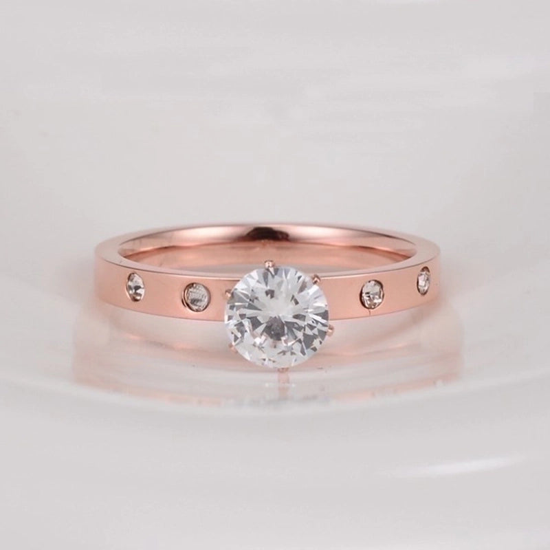 Minimalist Solid Color Titanium Steel Inlay Rhinestones Rings 1 Piece