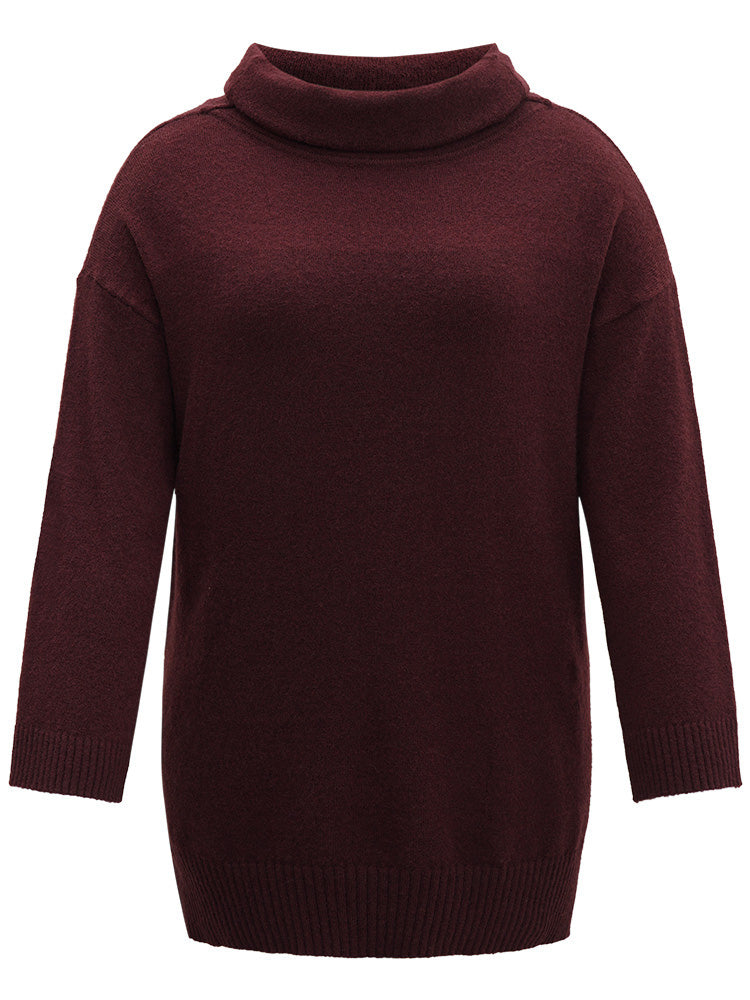 Anti-Pilling Split Side Turtle Neck Pullover