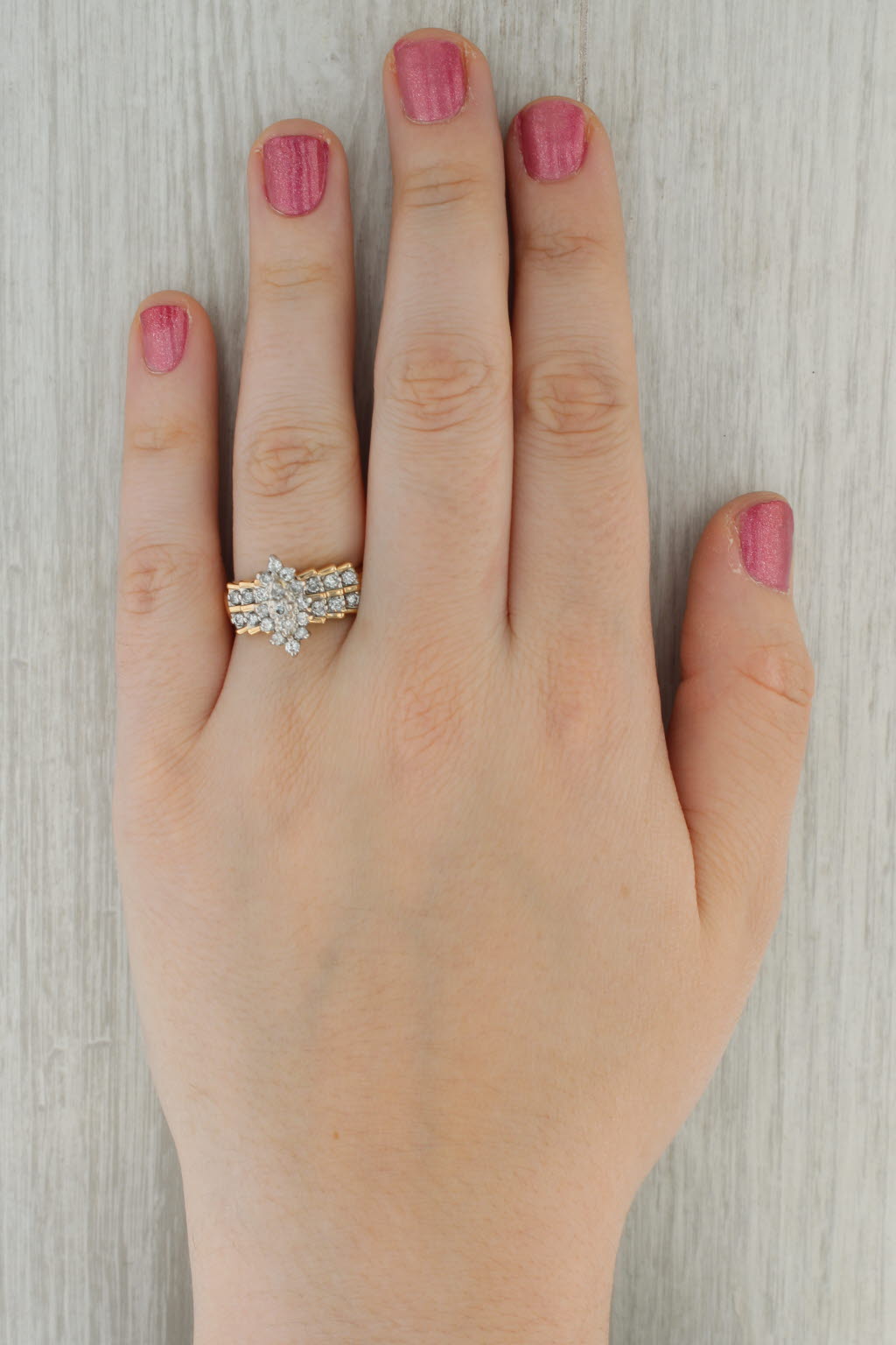 0.96ctw Diamond Cluster Ring 14k Yellow White Gold Size 8.5 Engagement