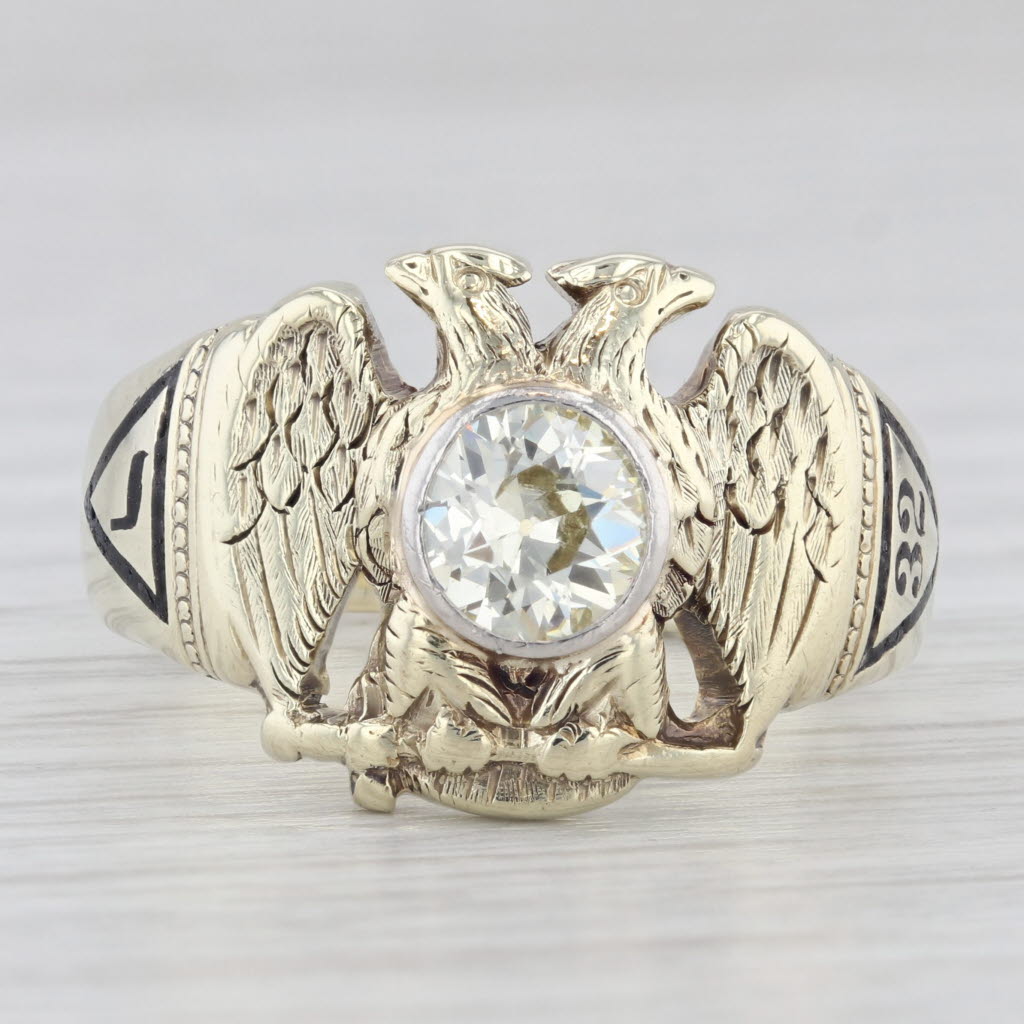 1ct Diamond Masonic Scottish Rite Ring 14k Gold Eagle Yod 32nd 14th Degree