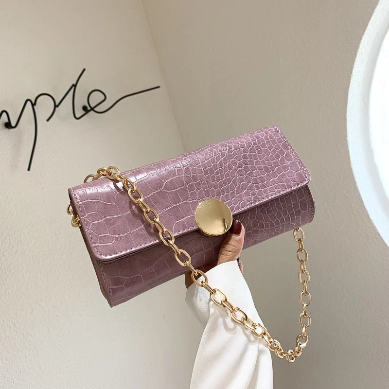 Women's Medium Pu Leather Solid Color Crocodile Elegant Vintage Style Square Flip Cover Baguette Bag