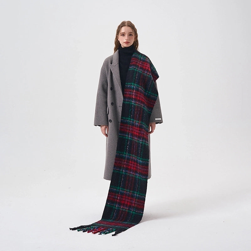 Women's Sweet Plaid Imitation Cashmere Polyester Tassel Scarf