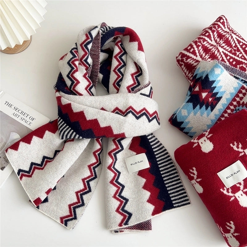 Festive Knitted Scarf Women's Winter Long Fashion All-matching Thick Warm Wool Scarf Fashion Student
