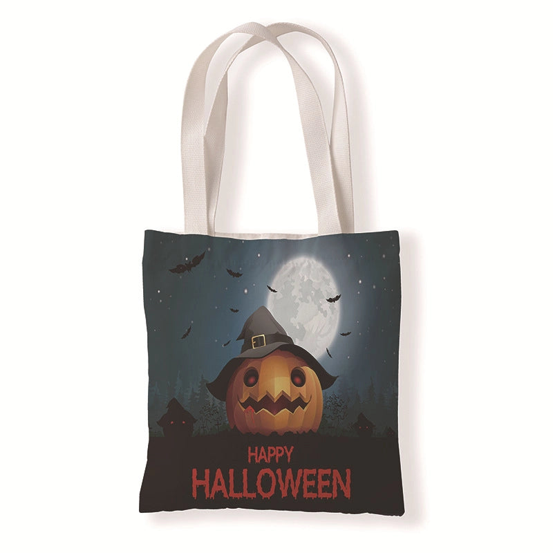 Halloween Women's Medium Canvas Pumpkin Letter Elegant Streetwear Square Open Canvas Bag