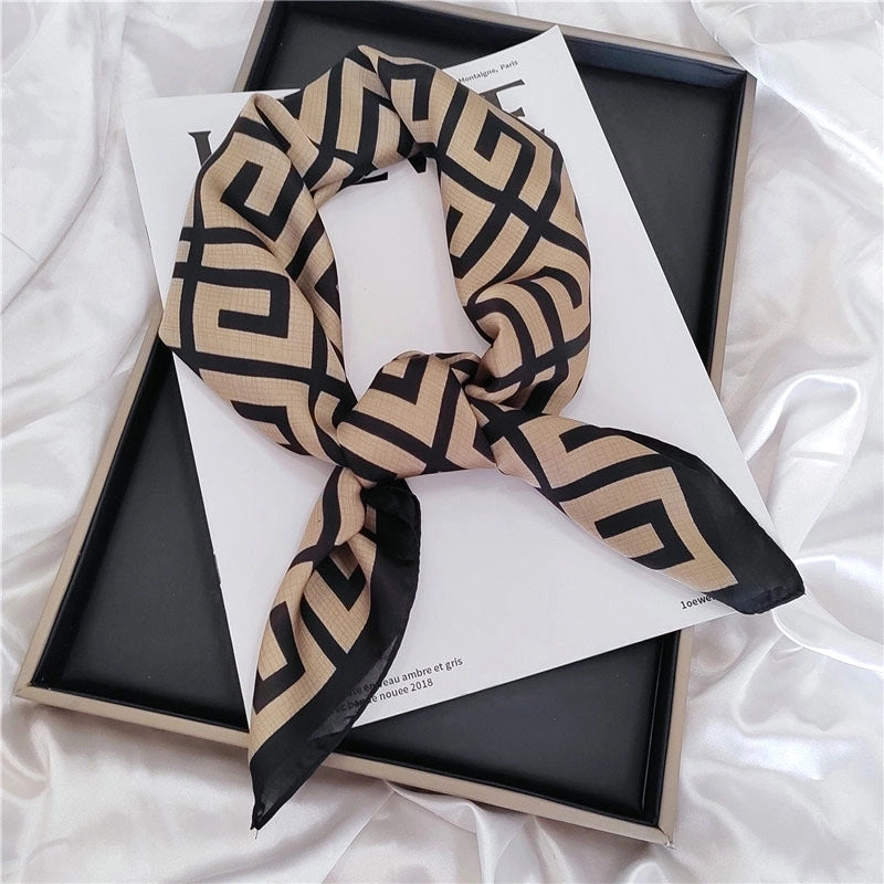 Women's Elegant Letter Flower Satin Silk Scarf