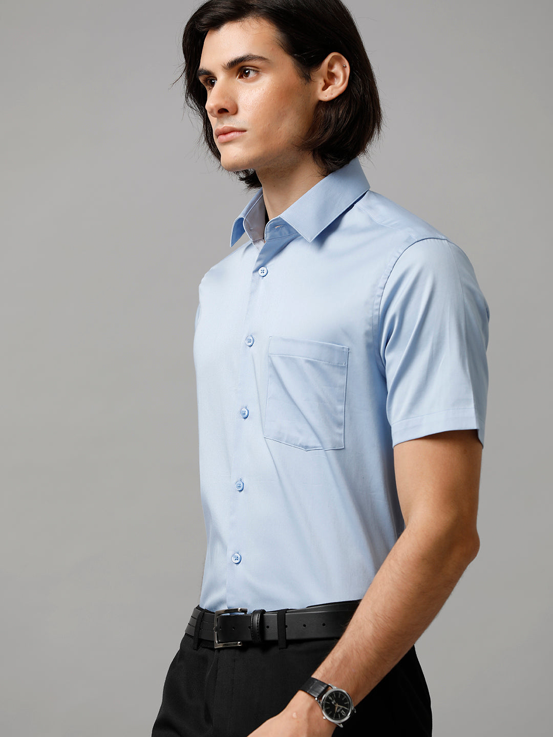 Men Solid Formal Light Blue Shirt (SABBL)