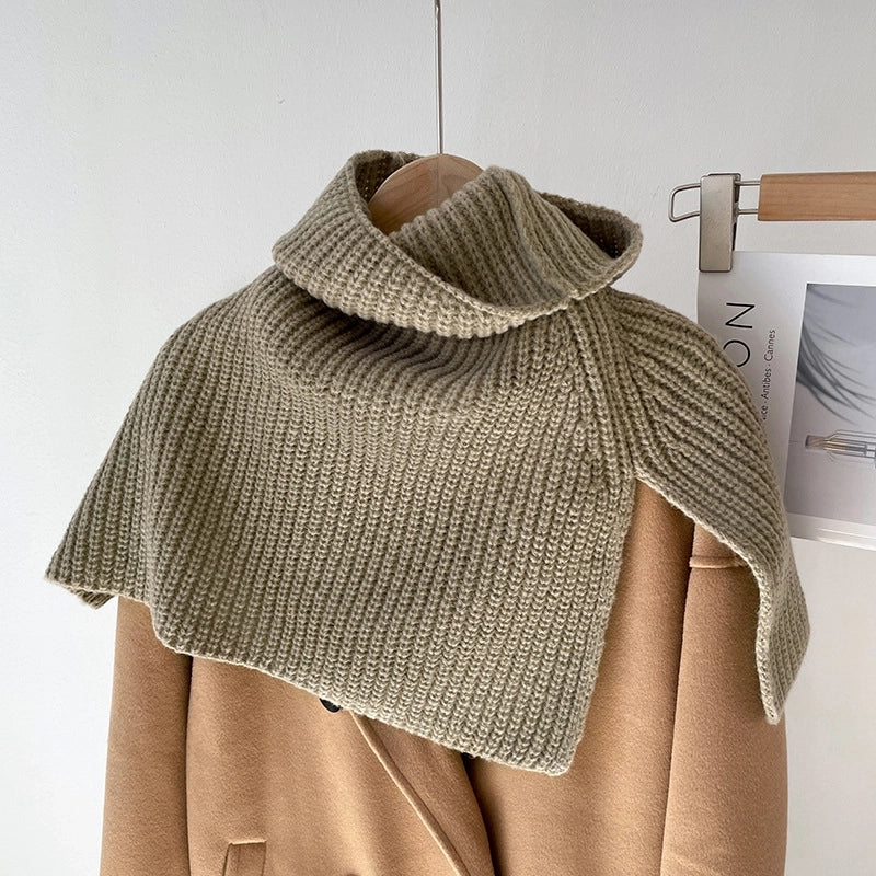 Autumn And Winter  Solid Color Warm Pullover Scarf High Collar Split Scarf Knitted Wool Simple Shawl