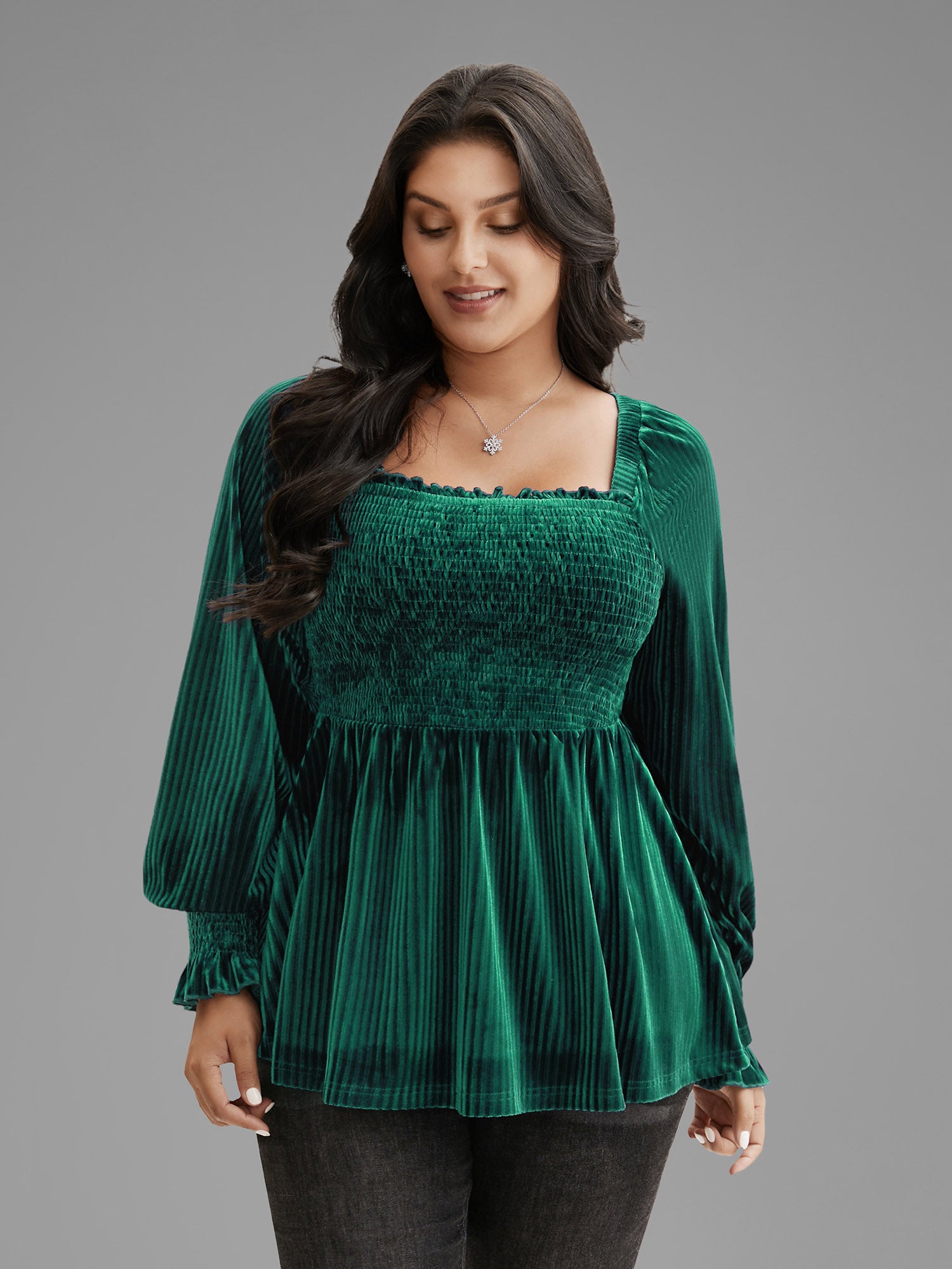 Velvet Smocked Bodice Jersey Top
