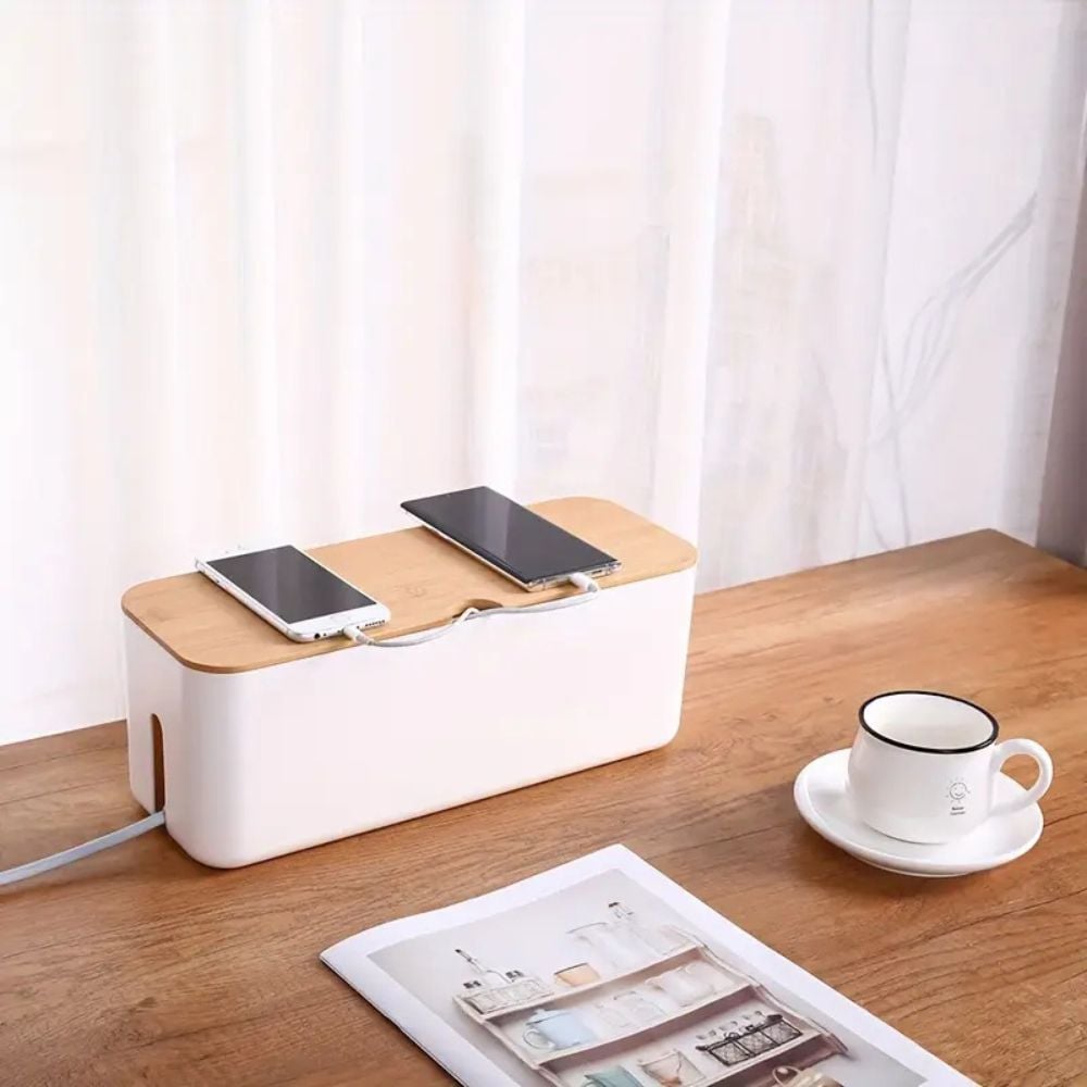 Cord Tidy Bamboo Cable Organiser Box