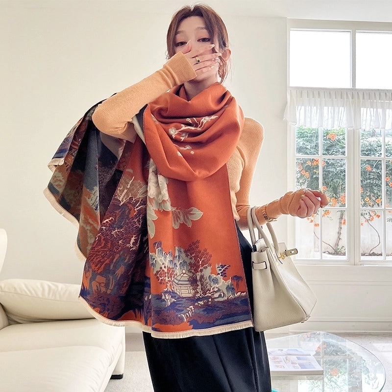 Women's Retro Oversized Flower Polyester Scarf Shawl