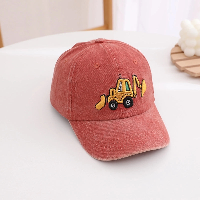Children's Hat Spring And Autumn New Washed Boys And Girls Cap Korean Retro Excavator Cartoon Baseball Cap