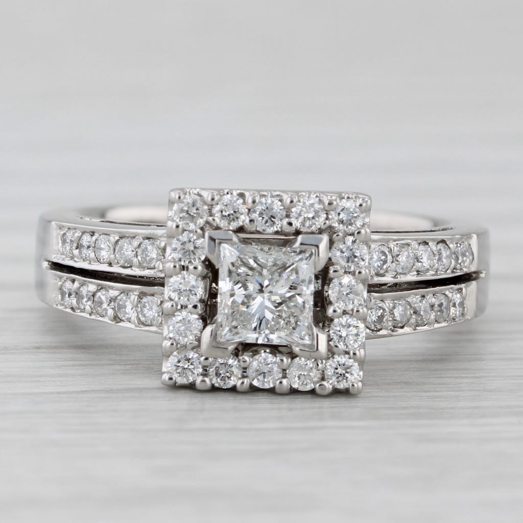 0.76ctw Princess Diamond Halo Engagement Ring 14k White Gold Size 6.5