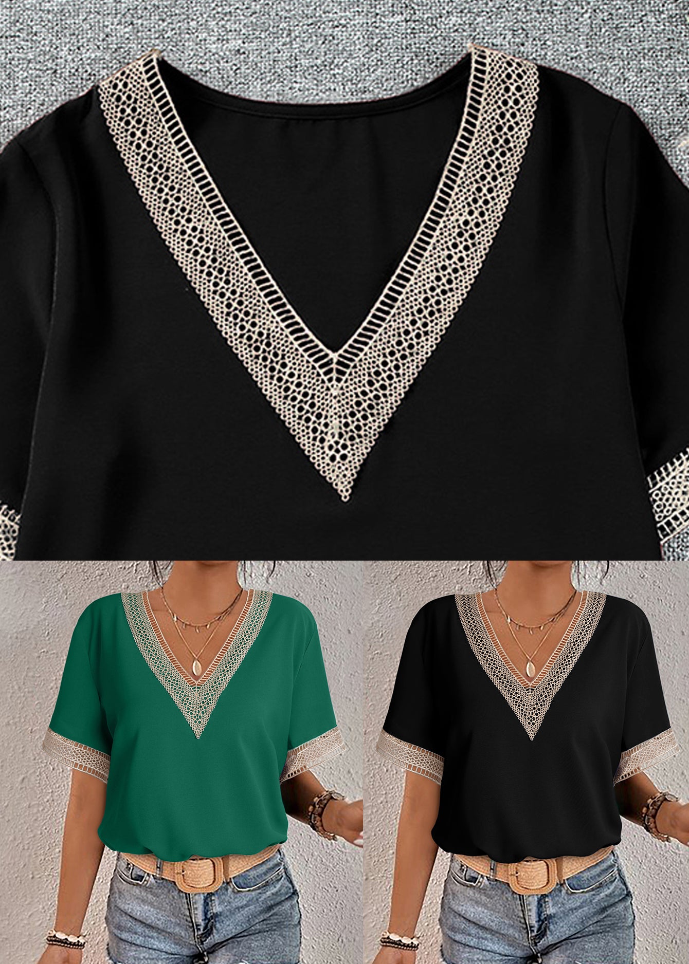 French Black Lace Patchwork T Shirts Summer