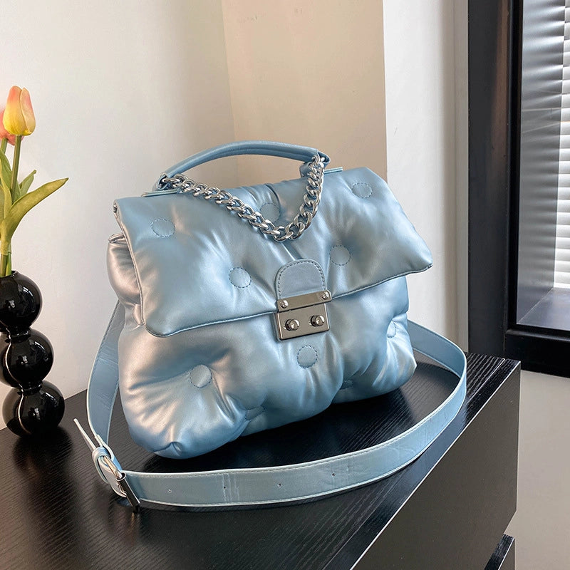 Women's Medium Pu Leather Solid Color Preppy Style Chain Square Lock Clasp Crossbody Bag