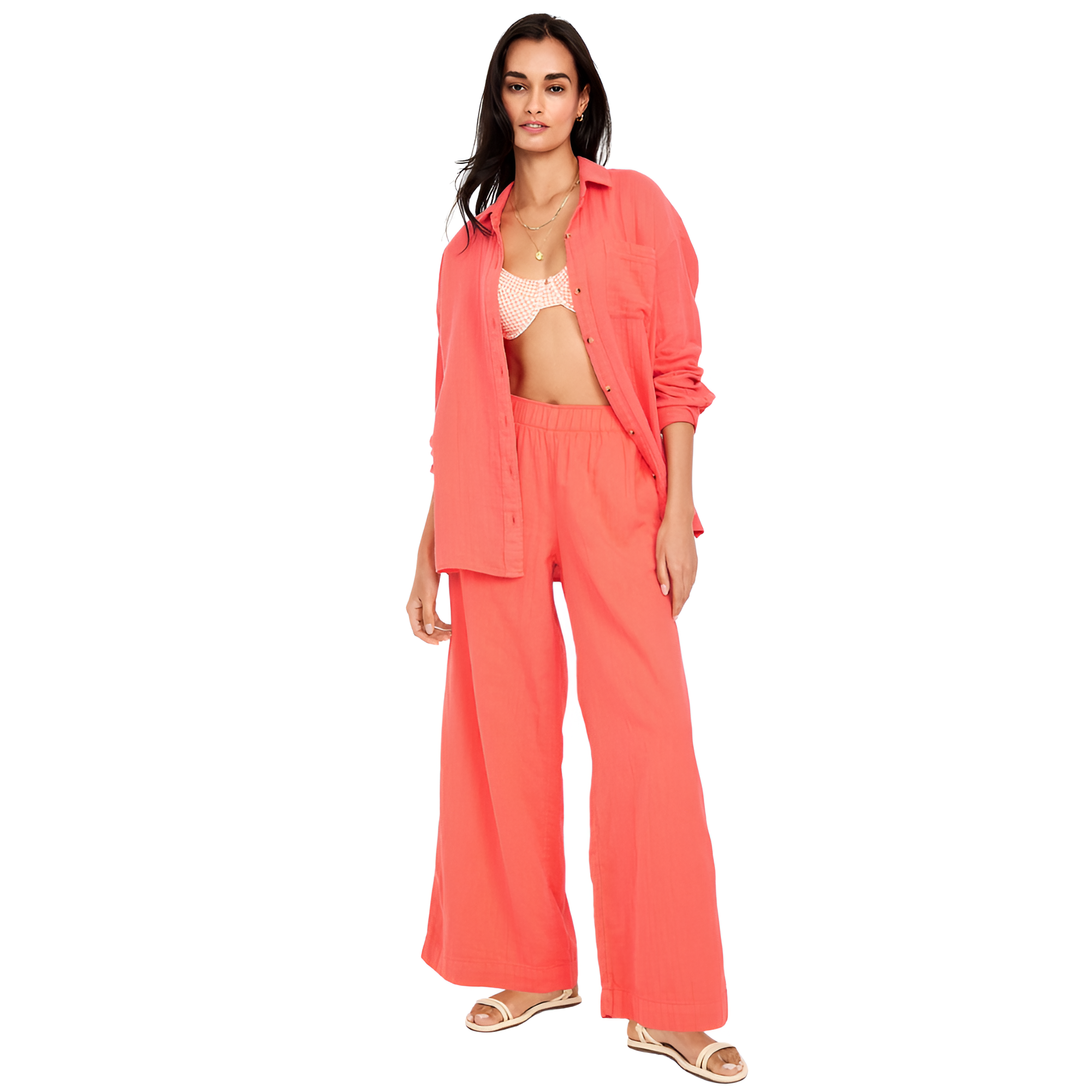 High Waisted Crinkle Gauze Super Wide Leg Pants