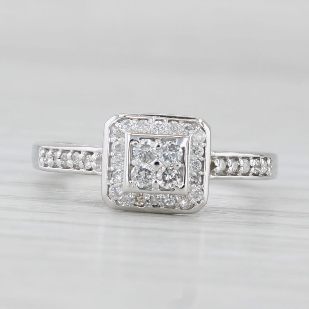 0.17ctw Diamond Cluster Halo Engagement Ring 10k White Gold Size 5