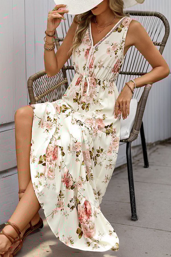 High Waist Floral Print Maxi Dress