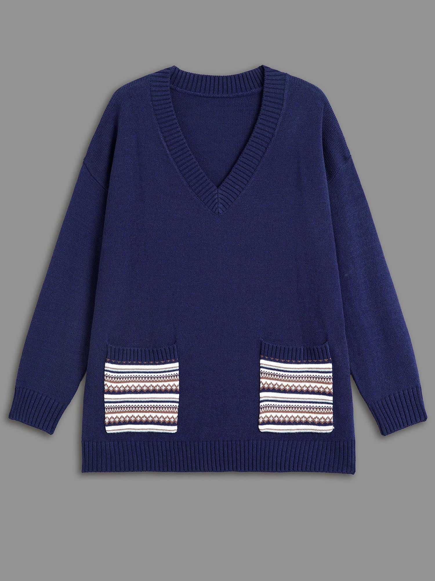 Striped Jacquard Patched Pocket Pullover