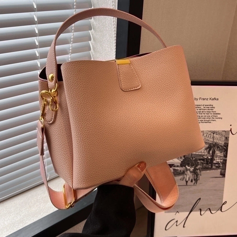 Women's Small Pu Leather Solid Color Basic Zipper Crossbody Bag Bucket Bag
