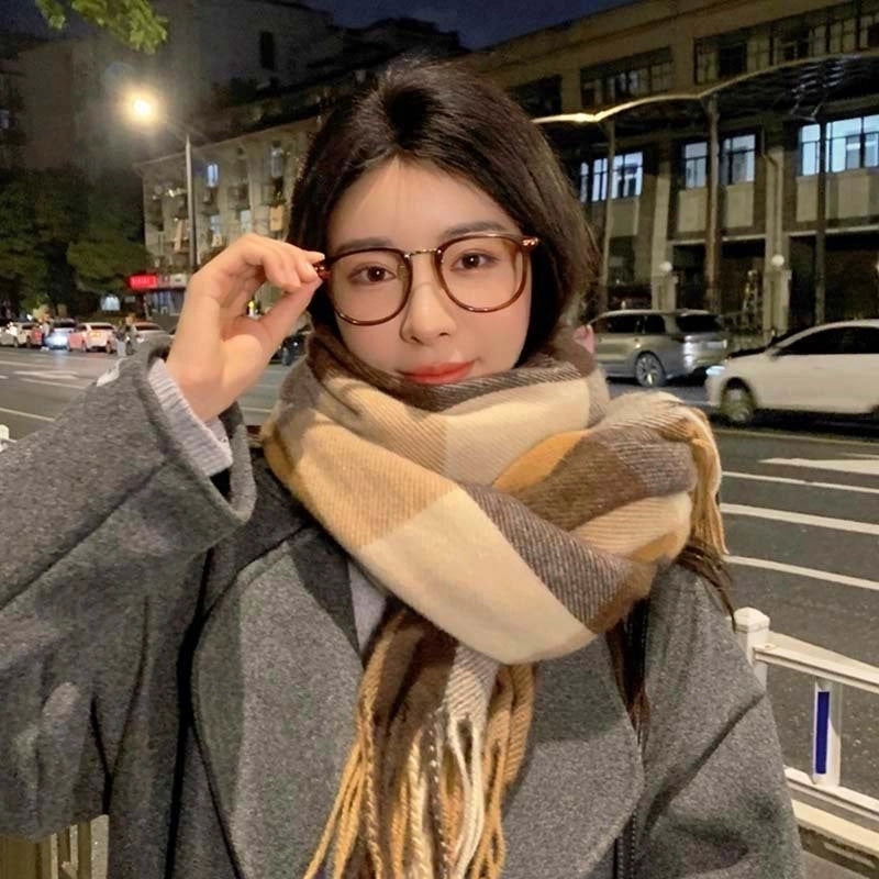 Winter Cashmere Scarf Tassel Women's Men's Plaid Fashion Long Warm Shawl Autumn And Winter Scarf