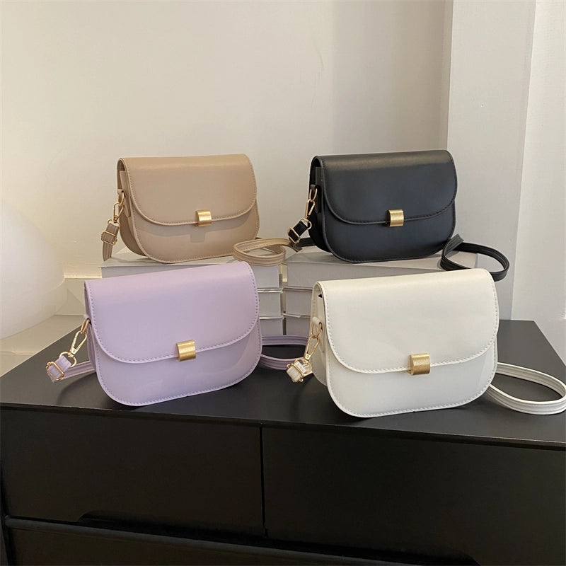 Women's All Seasons Pu Leather Solid Color Classic Style Semicircle Flip Cover Shoulder Bag