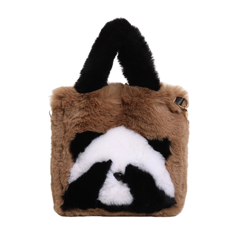 Women's Plush Animal Color Block Cute Streetwear Square Zipper Shoulder Bag Crossbody Bag