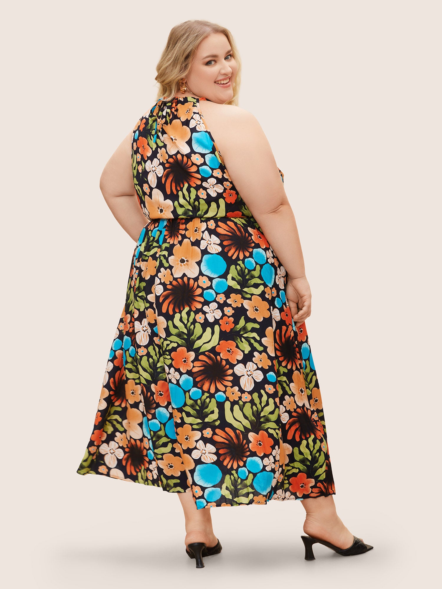 Floral Printed Patchwork Side Seam Pocket Dress