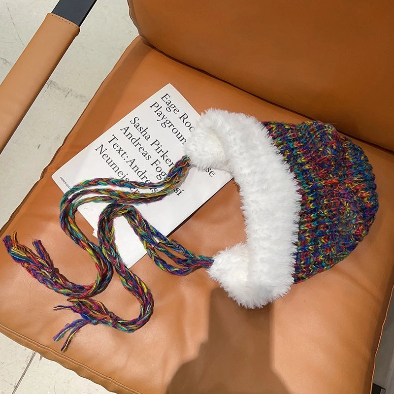 Qiyu Hat Bear Hat Autumn And Winter Wool Knitted Cat Ear Hat Versatile Cute Face-looking Small Warm Fashion Hat