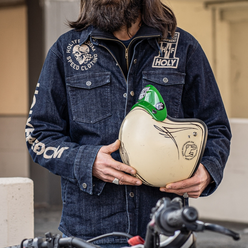 Retro Motorcycle Denim Print Single-Breasted Jacket