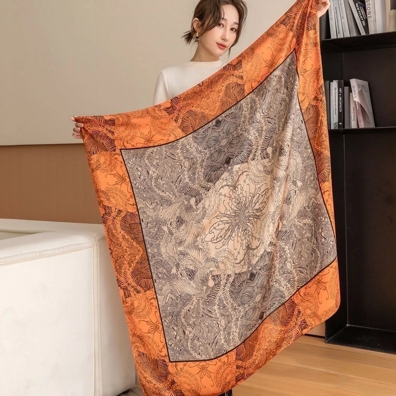Women's Vintage Style Letter Color Block Polyester Silk Scarves