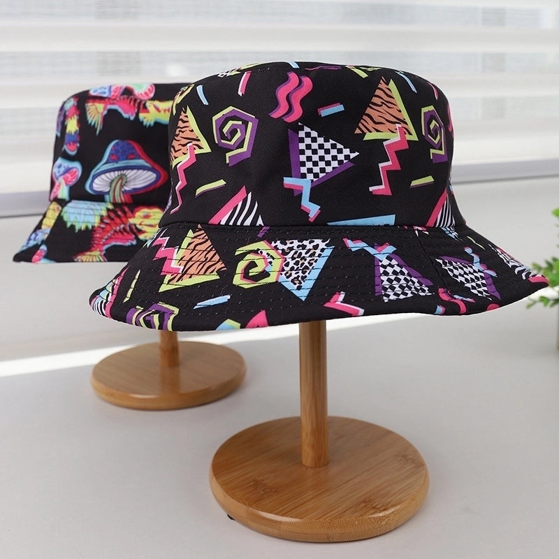 Unisex Streetwear Cartoon Printing Hollow Out Flat Eaves Bucket Hat