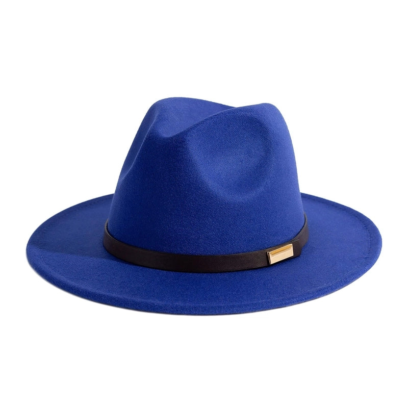 Style Vintage Solid Color Flat Rim Jazz Hat Men's British Belt Decorative Big Brim Top Hat Women