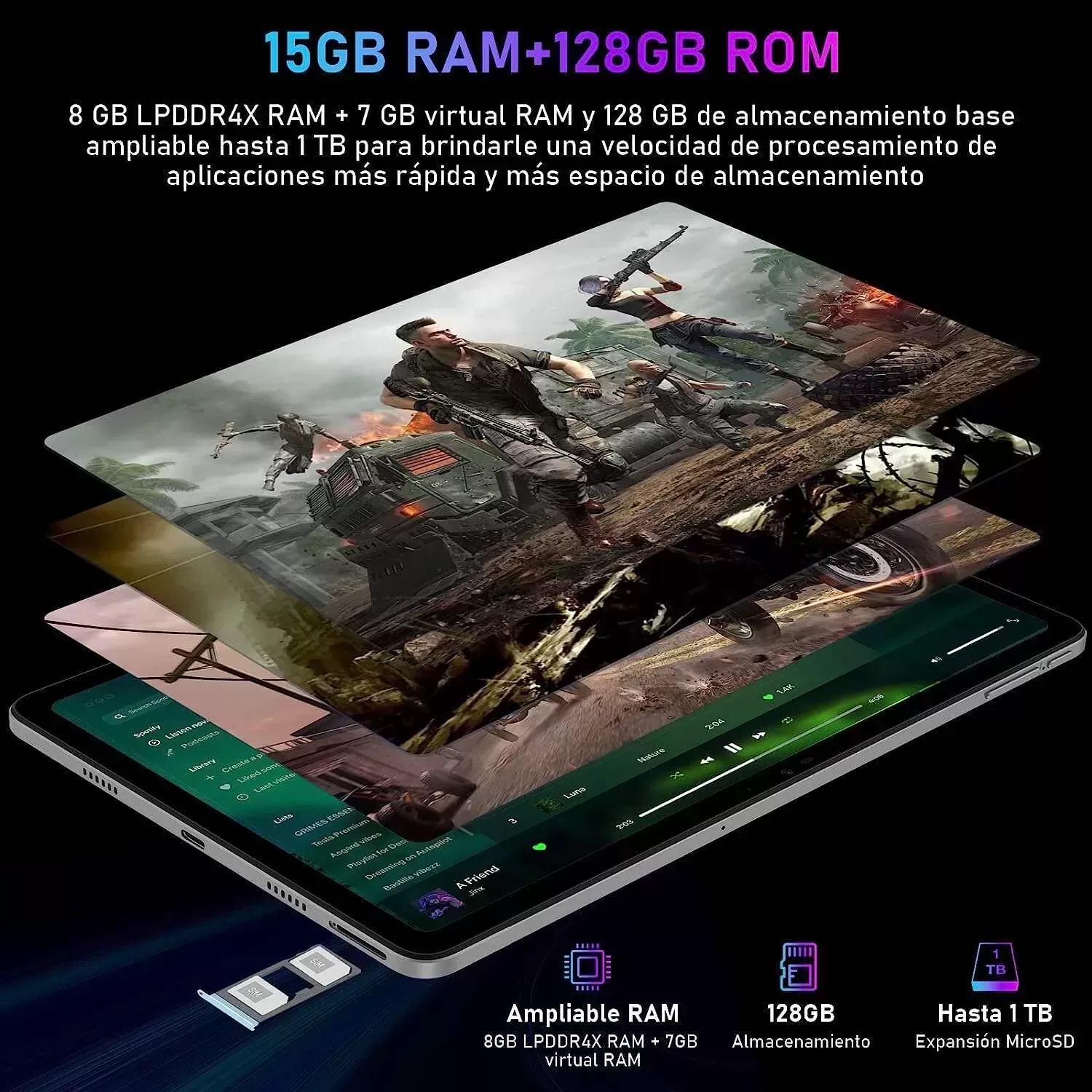 T10 Android Tablet 2K HD 10.1 inch, 15GB RAM 128GB ROM(TF 1TB), Octa-Core Android 12 OS, Battery 8300mAh, 2.4/5G WiFi&Bluetooth 5.0, 13MP+8MP Camera, TÜV Low Bluelight Tablet for Kids (Silvery)