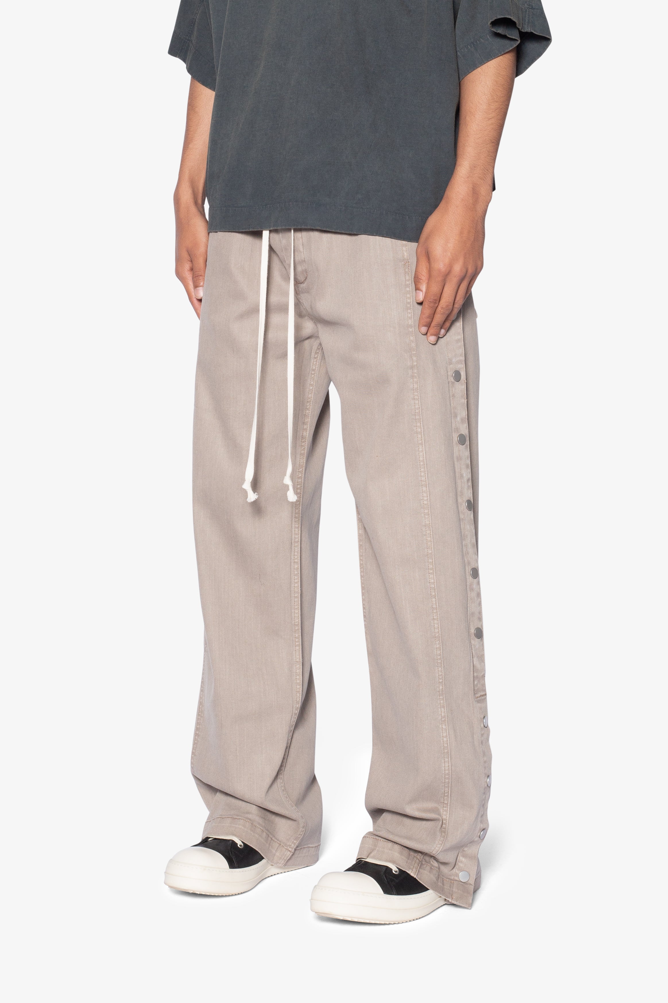 Snap Panel Coated Pants - Khaki