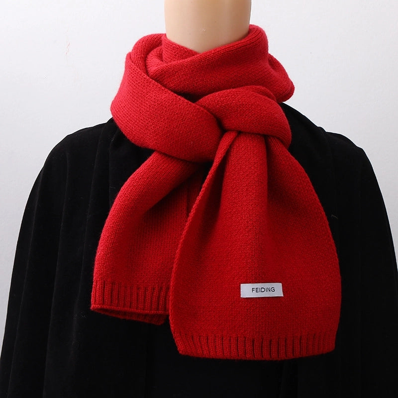 Warm Solid Color Scarf Women's Autumn And Winter Solid Color Patch Fashionable Student's New Knitted Small Scarf