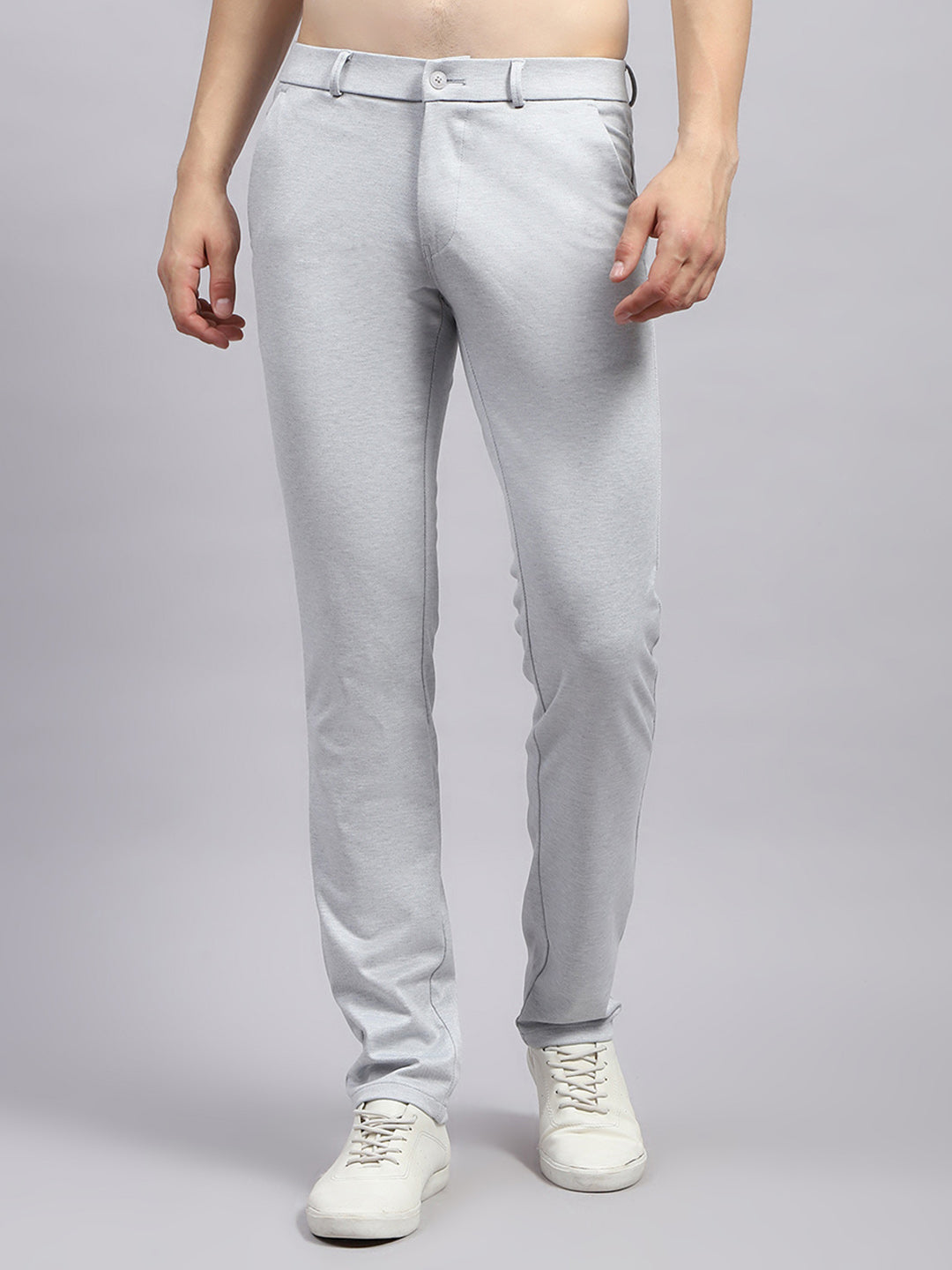 Men Grey Solid Regular Fit Trouser