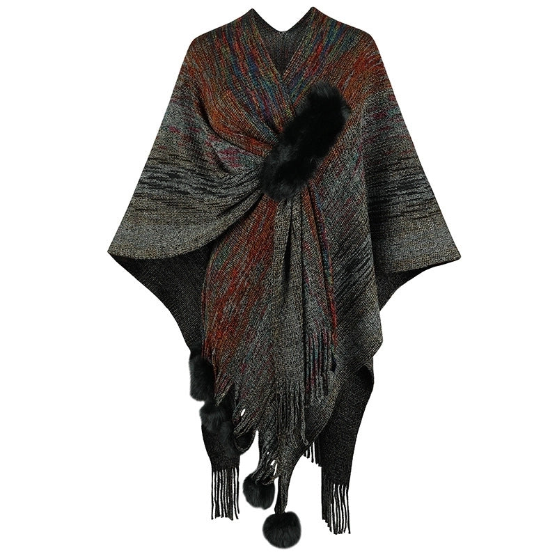 Women's Streetwear Color Block Polyester Tassel Shawl