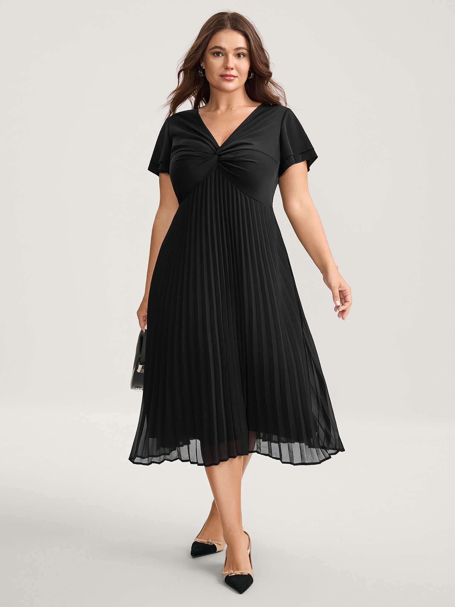 Crossover Bodice Plicated Detail Midi Dress