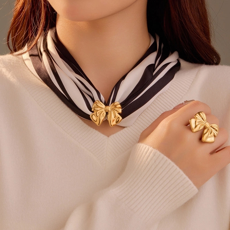 Lady Bow Knot Titanium Steel Women's Scarf Ring