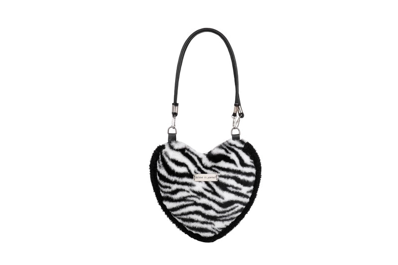 Women's Small Plush Zebra Flower Checkered Streetwear Heart-shaped Magnetic Buckle Underarm Bag