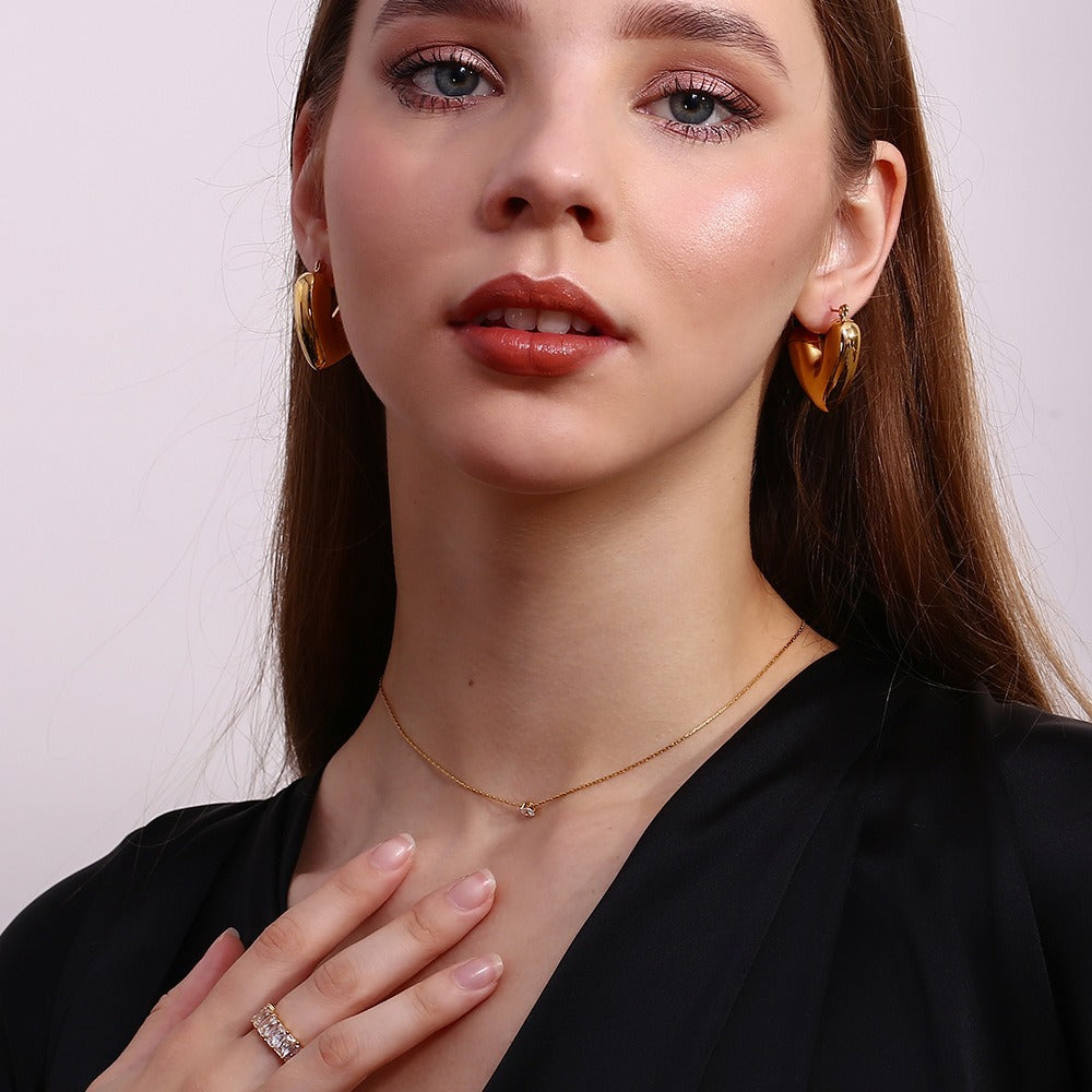 Minimalist Round Circle Geometric Stainless Steel 18K Gold Plated Necklaces
