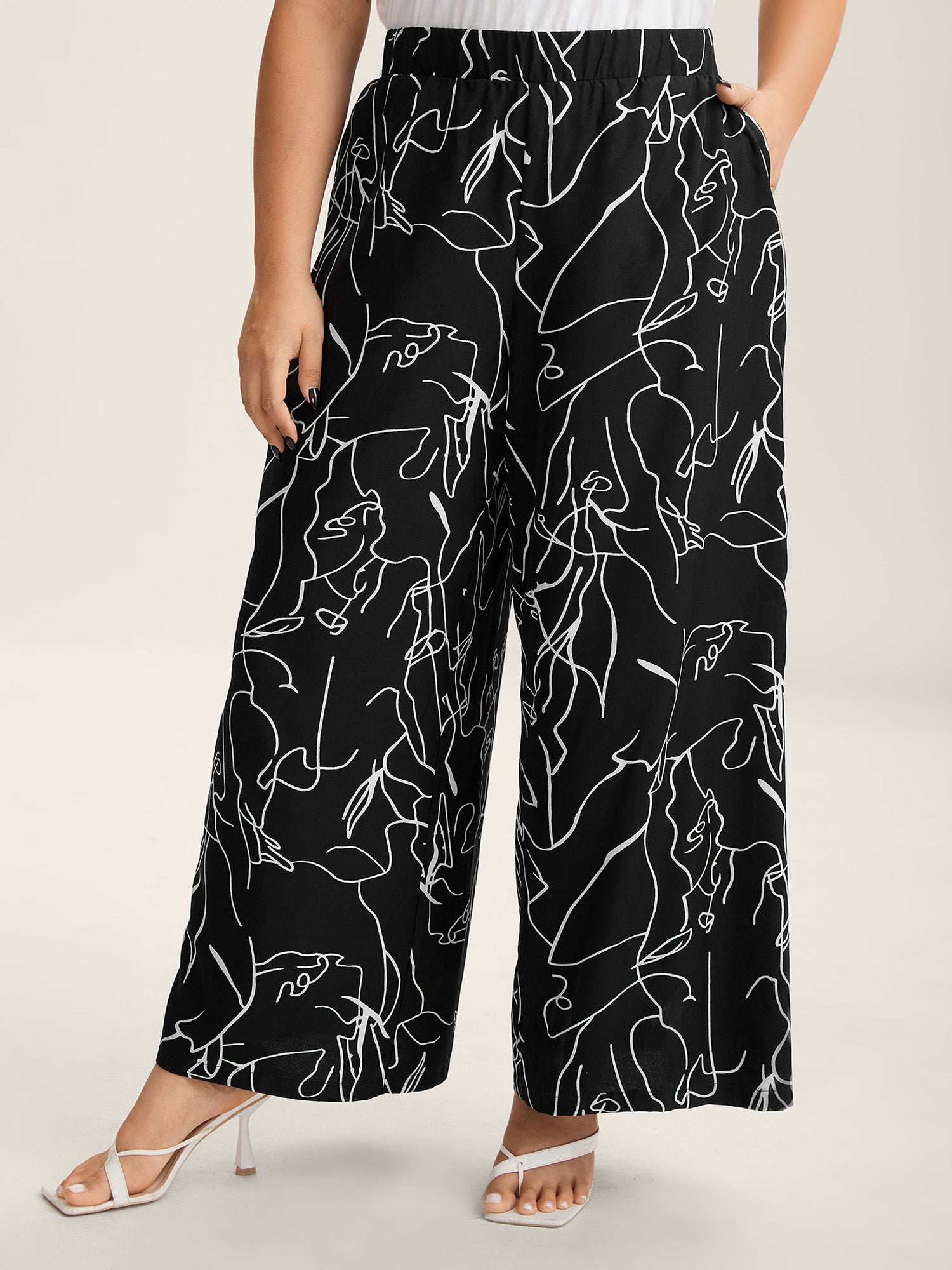 Abstract Print Flowy Wide-Leg Pants