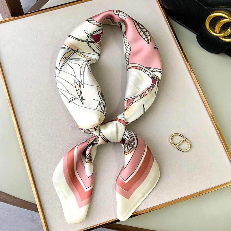 Silk Scarf Women's Small Square Scarf Hair Band Matching Shirt Suit Spring And Autumn Thin Vintage French Style Tube Top Tie Bag Internet Popular
