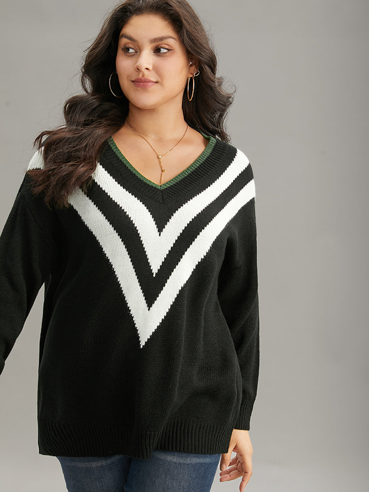 Striped Contrast Trim  Long Sleeve Pullover