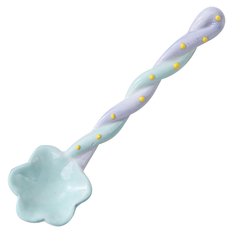 Ceramic Long Handle Spoon Household Spoon High-looking Cute Style Mixing Spoon Coffee Spoon Girl Heart Spoon